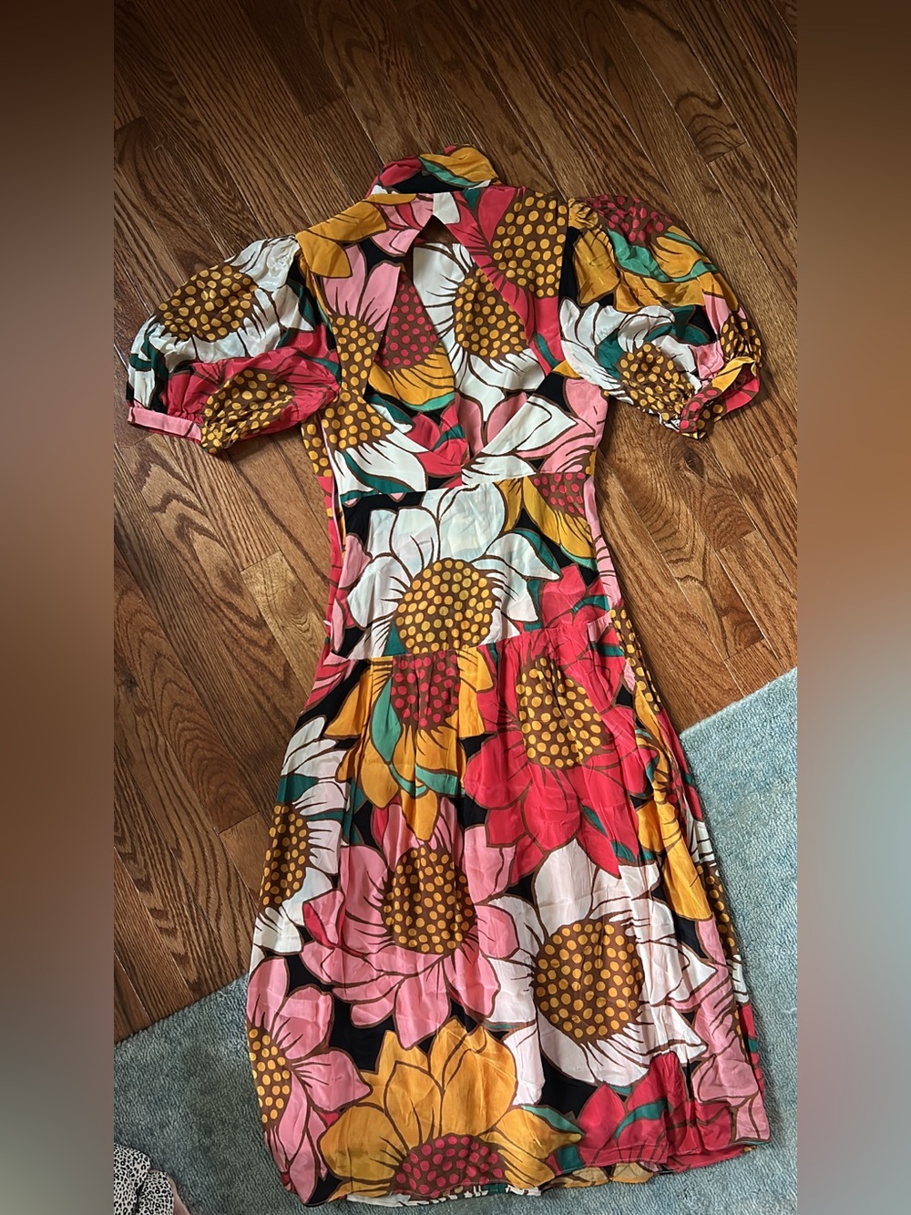 FARM Rio Bold Floral Midi Dress in Pink, Yellow & Green on Black - Picture 3 of 3